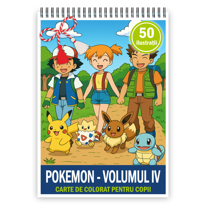 Martisor de colorat pentru copii, 50 de ilustratii format A5, carte de colorat cu spira metalica, model: Pokemon [1]