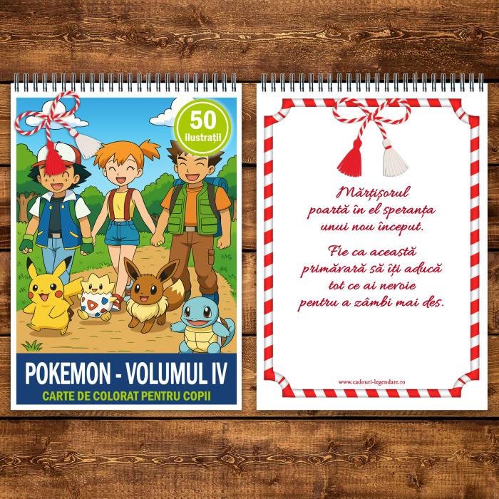 Martisor de colorat pentru copii, 50 de ilustratii format A5, carte de colorat cu spira metalica, model: Pokemon [3]