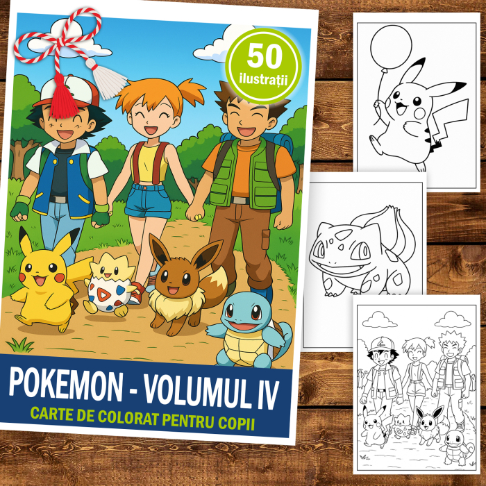 Martisor de colorat pentru copii, 50 de ilustratii format A5, carte de colorat cu spira metalica, model: Pokemon [2]