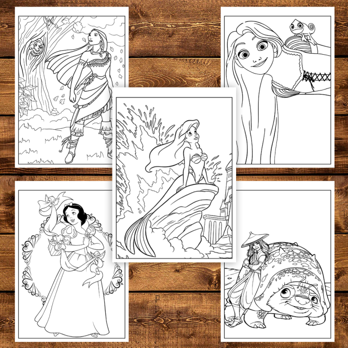 Martisor de colorat pentru copii, 50 de ilustratii format A5, carte de colorat cu spira metalica, model: Printese din Desene [5]