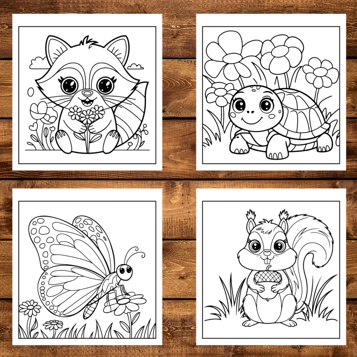 Martisor de colorat pentru copii, 50 de ilustratii format A6 in cutie cu tematica de primavara, model: Animalute Primavara - Volumul III [4]