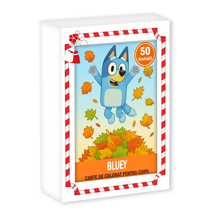 Martisor de colorat pentru copii, 50 de ilustratii format A6 in cutie cu tematica de primavara, model: Bluey [1]