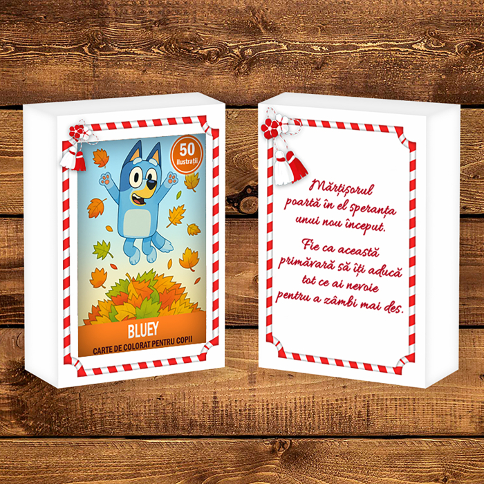 Martisor de colorat pentru copii, 50 de ilustratii format A6 in cutie cu tematica de primavara, model: Bluey [2]