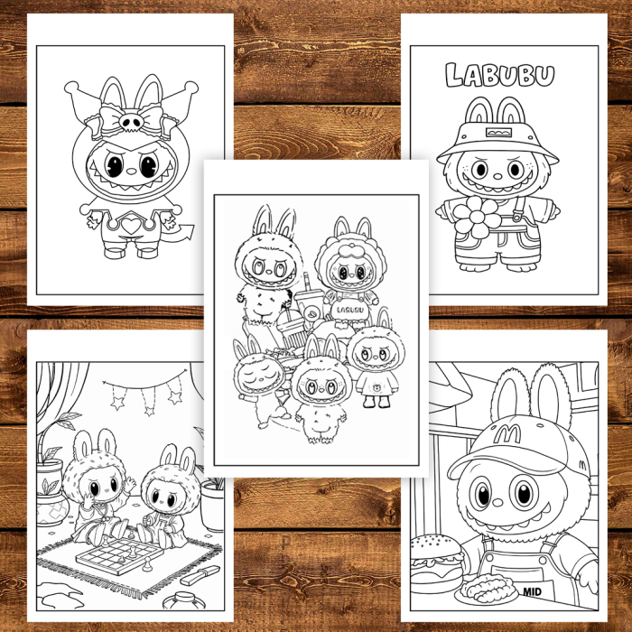 Martisor de colorat pentru copii, 50 de ilustratii format A6 in cutie cu tematica de primavara, model: Labubu [4]