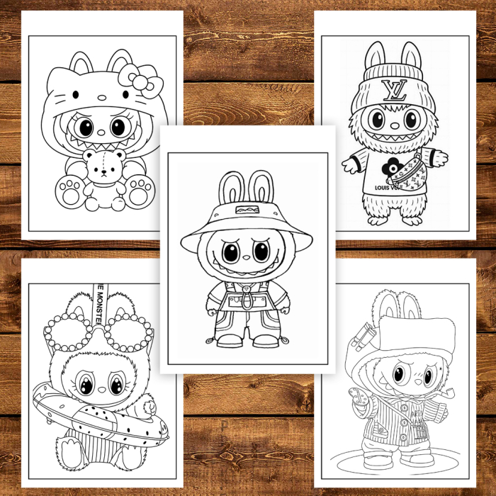 Martisor de colorat pentru copii, 50 de ilustratii format A6 in cutie cu tematica de primavara, model: Labubu [3]