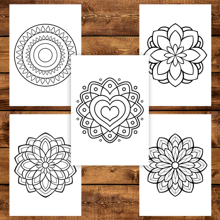 Martisor de colorat pentru copii, 50 de ilustratii format A6 in cutie cu tematica de primavara, model: Mandale simple pentru copii [3]