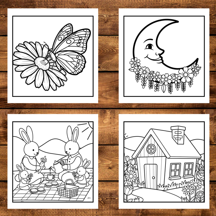 Martisor de colorat pentru copii, 50 de ilustratii format A6 in cutie cu tematica de primavara, model: O primavara colorata [4]