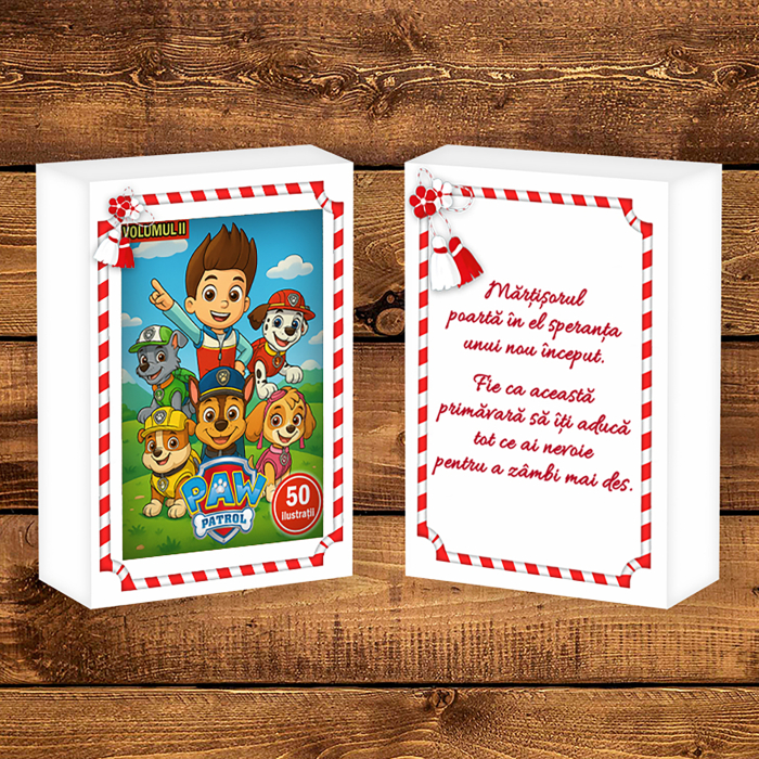 Martisor de colorat pentru copii, 50 de ilustratii format A6 in cutie cu tematica de primavara, model: Paw Patrol [2]