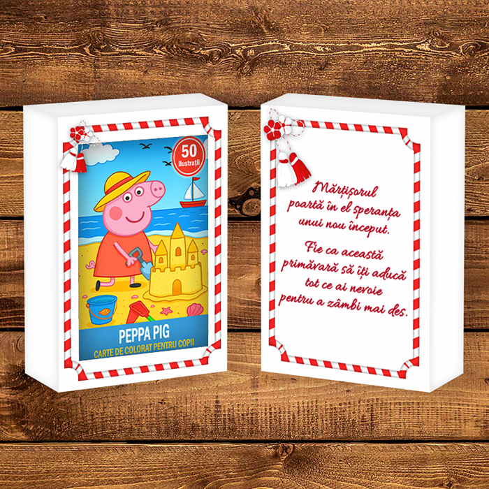 Martisor de colorat pentru copii, 50 de ilustratii format A6 in cutie cu tematica de primavara, model: Peppa Pig [2]