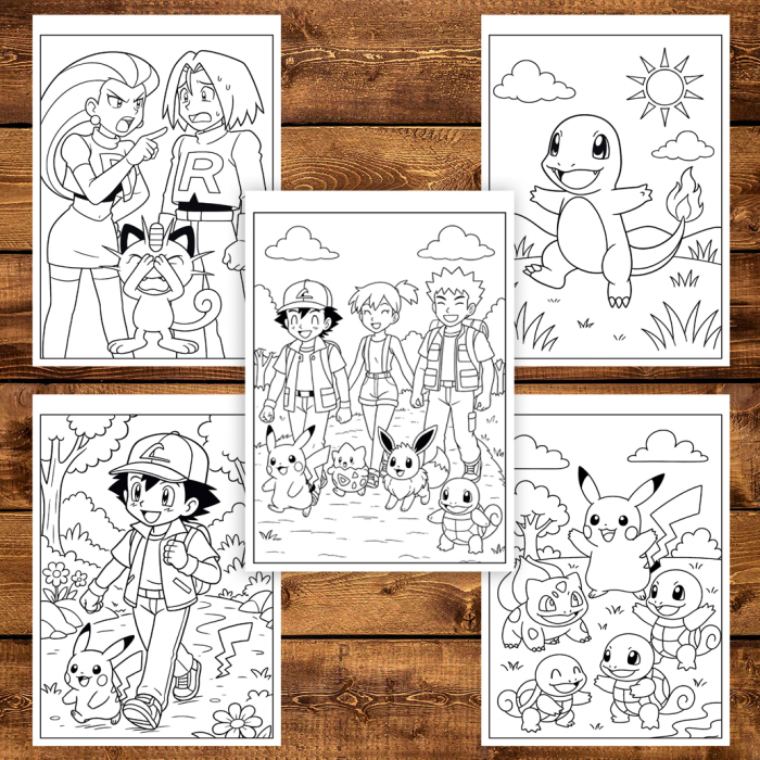 Martisor de colorat pentru copii, 50 de ilustratii format A6 in cutie cu tematica de primavara, model: Pokemon [3]