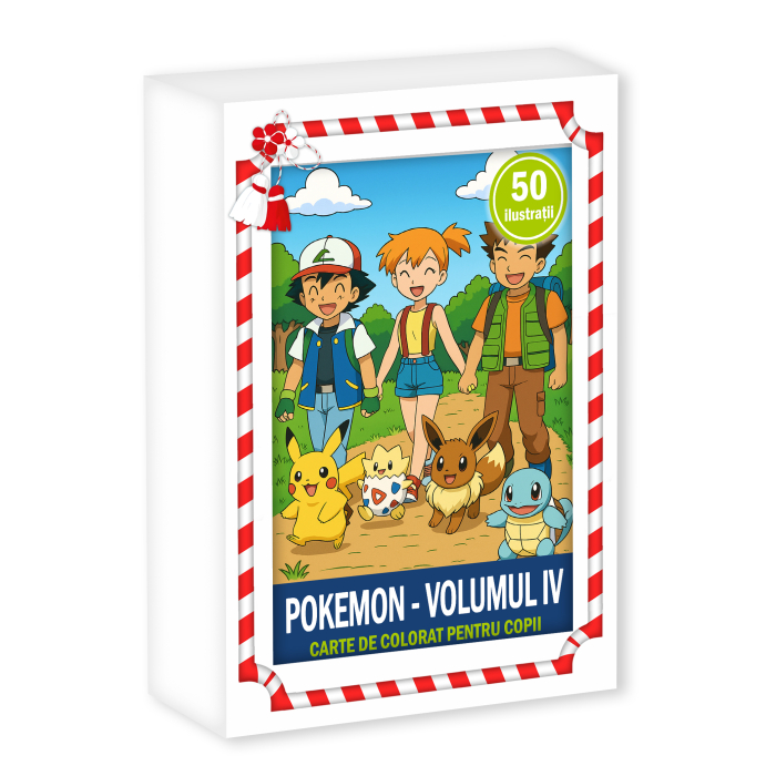 Martisor de colorat pentru copii, 50 de ilustratii format A6 in cutie cu tematica de primavara, model: Pokemon [1]