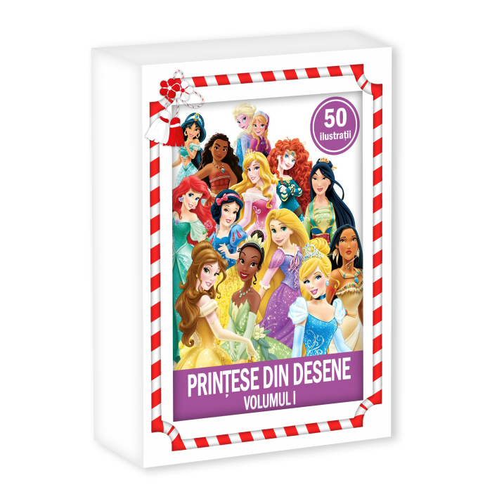 Martisor de colorat pentru copii, 50 de ilustratii format A6 in cutie cu tematica de primavara, model: Printese din Desene [1]