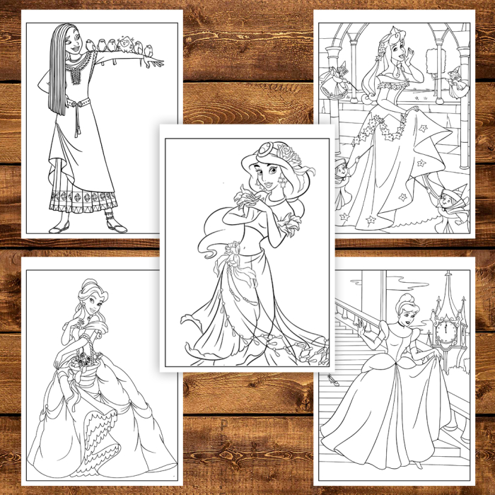 Martisor de colorat pentru copii, 50 de ilustratii format A6 in cutie cu tematica de primavara, model: Printese din Desene [3]