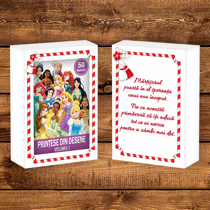 Martisor de colorat pentru copii, 50 de ilustratii format A6 in cutie cu tematica de primavara, model: Printese din Desene [2]