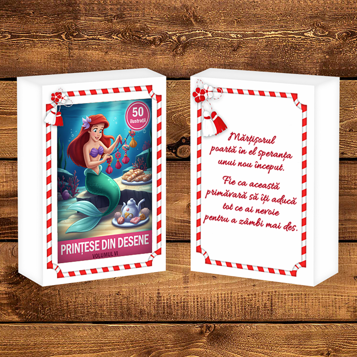 Martisor de colorat pentru copii, 50 de ilustratii format A6 in cutie cu tematica de primavara, model: Printese din Desene - Volumul VI [2]