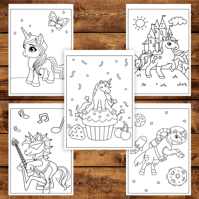 Martisor de colorat pentru copii, 50 de ilustratii format A6 in cutie cu tematica de primavara, model: Unicorni Magici [3]