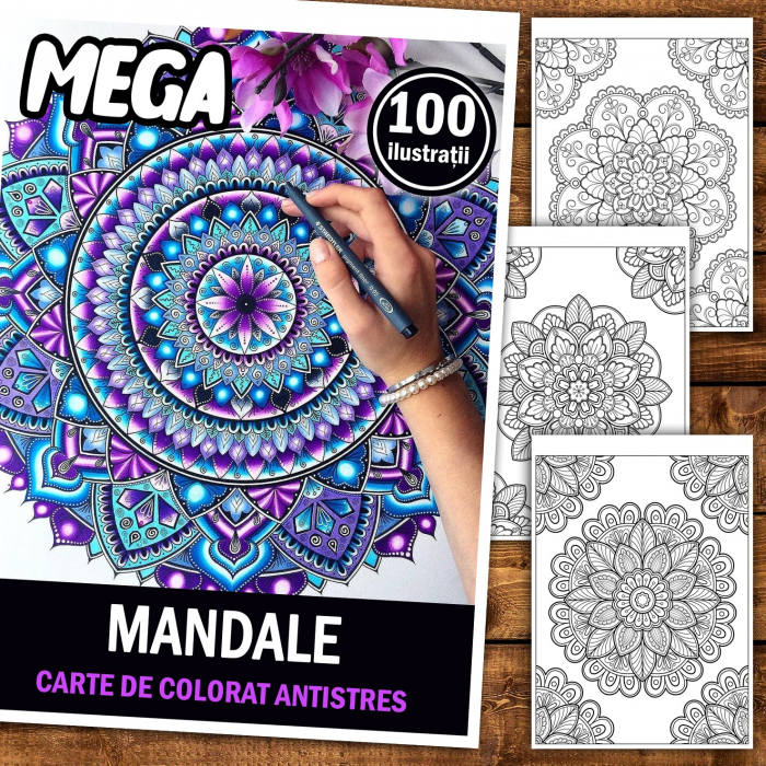 Mega Carte de colorat pentru relaxare si antistres, 100 de ilustratii, Mandale, 206 pagini [2]