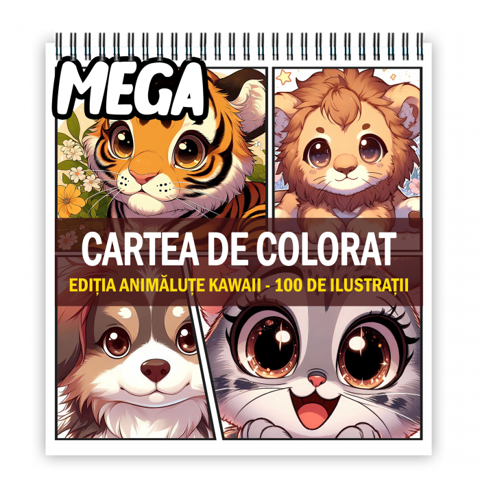 Mega cartea de colorat antistres , 100 de ilustratii Animalute Kawaii, 206 pagini [1]