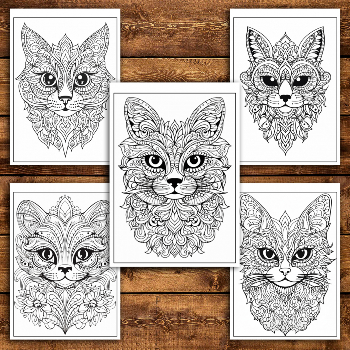 Mega cartea de colorat antistres , 100 de ilustratii cu Pisici Mandala, 206 pagini [5]
