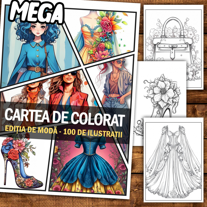 Mega cartea de colorat antistres , 100 de ilustratii, Editia de Moda, 206 pagini [2]