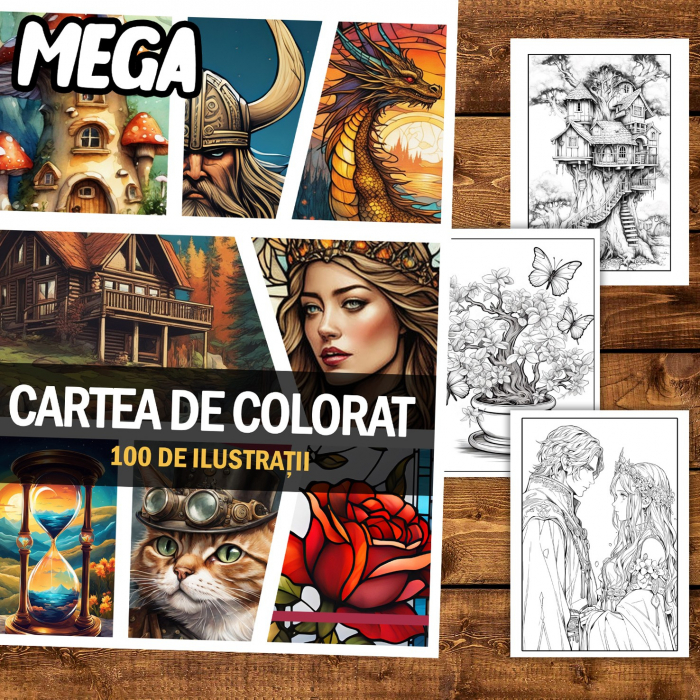 Mega cartea de colorat pentru relaxare si antistres, un mix de 100 de ilustratii, 206 pagini [2]