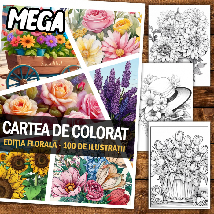 Mega cartea de colorat pentru relaxare si antistres, un mix de 100 de ilustratii, Editia Florala, 206 pagini [2]