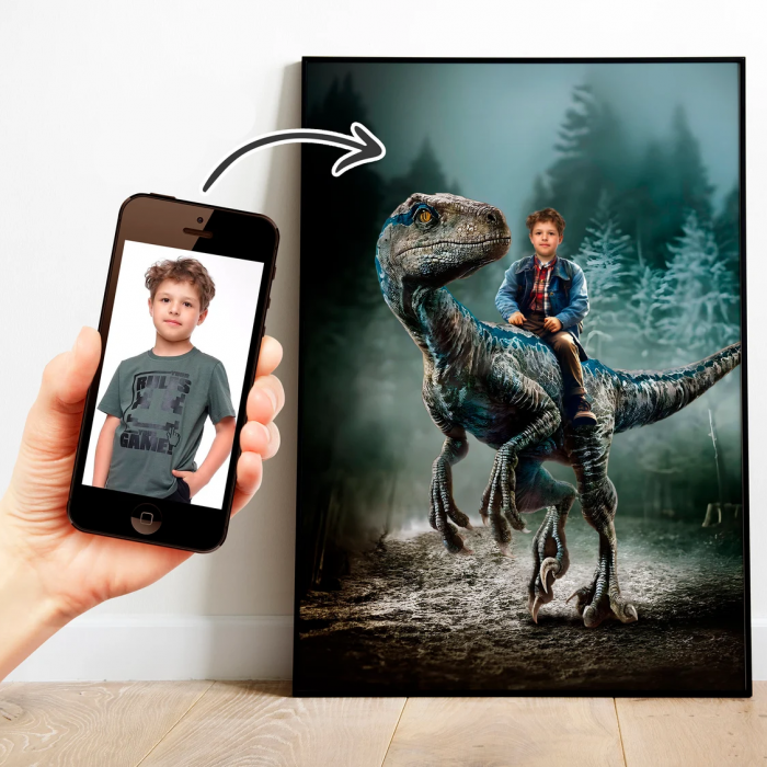 Portret personalizat - Copil pe Velociraptor [1]