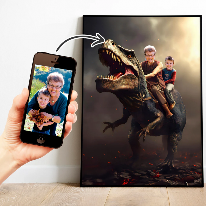 Portret personalizat - Bunica si nepot pe Dinozaur [1]