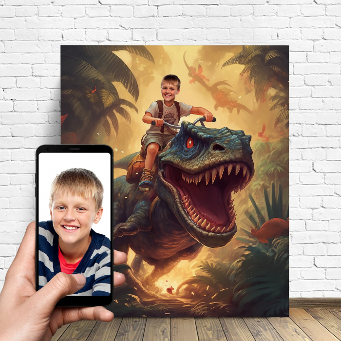 Portret personalizat - Copil pe Dinozaur [1]