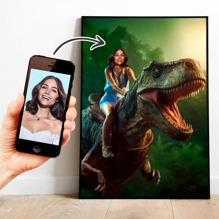 Portret personalizat - Femeie pe Dinozaur [1]