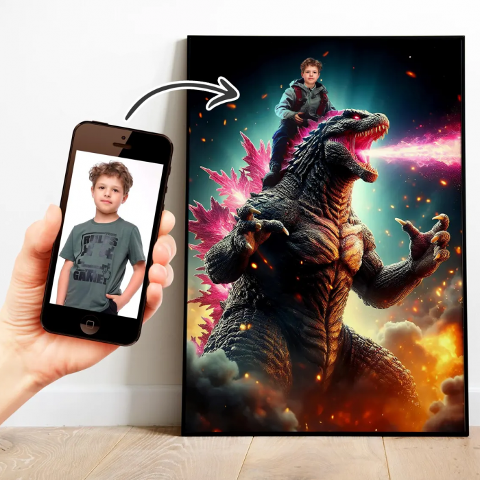 Portret personalizat - Copil pe Godzilla [1]