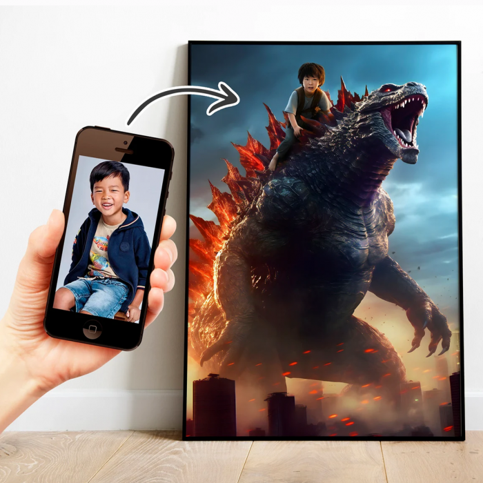 Portret personalizat - Copil pe Godzilla [1]