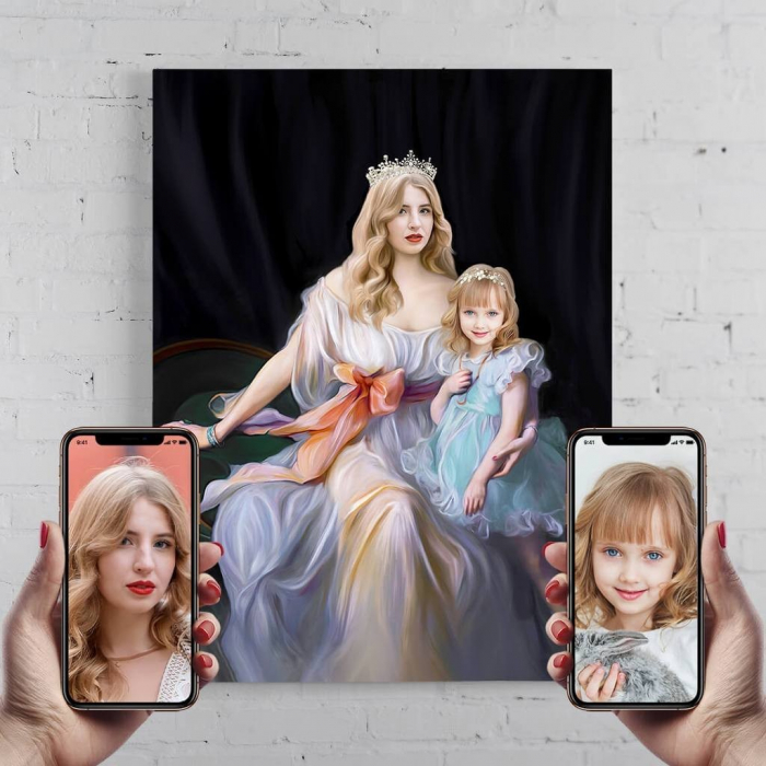 Portret personalizat de familie - Regina cu mica Printesa [1]