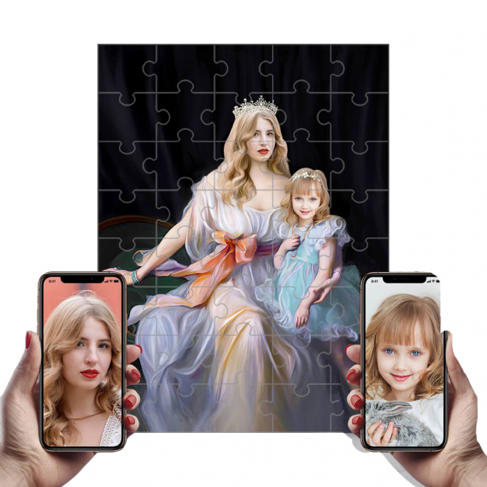 Puzzle cu Portret Personalizat de familie - Regina cu mica Printesa [1]