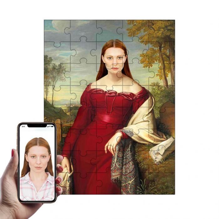 Puzzle cu Portret Personalizat - Doamna in rosu [1]