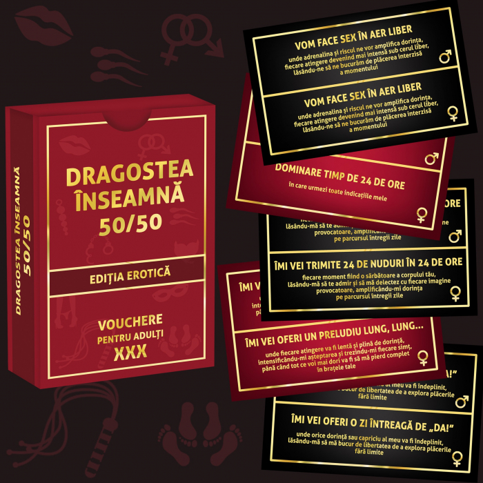 Vouchere erotice pentru cuplu, Dragostea inseamna 50/50, 100 de vouchere cu mesaje diferite [2]