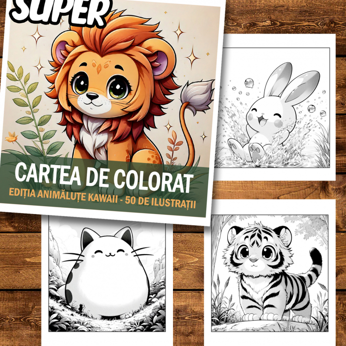 Super cartea de colorat antistres , Mix de 50 de ilustratii cu Animalute Kawaii, 106 pagini [2]