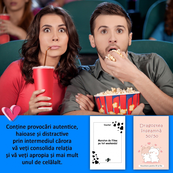 Vouchere pentru cuplu, Dragostea inseamna 50/50, 100 de cartonase cu mesaje diferite [2]