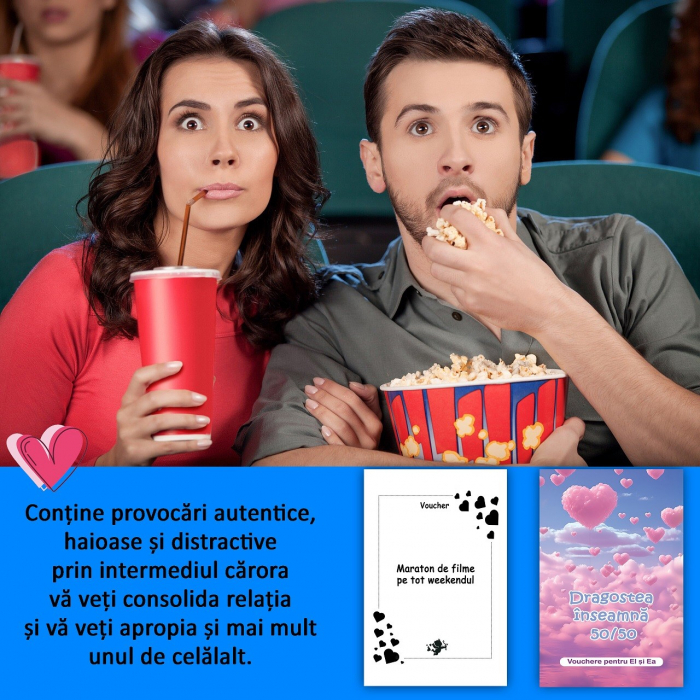 Vouchere pentru cuplu, Dragostea inseamna 50/50, 100 de cartonase cu mesaje diferite [5]