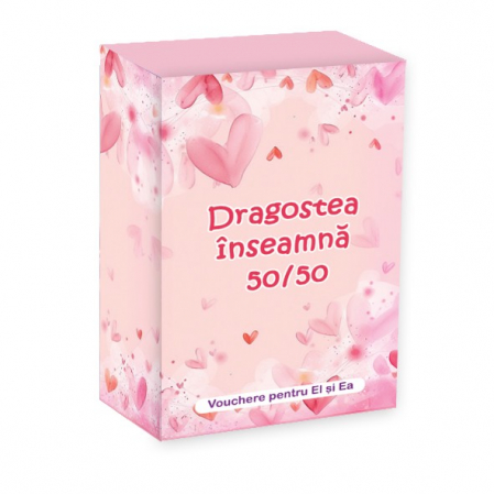 Cadouri - Vouchere pentru cuplu, Dragostea inseamna 50/50, 100 de cartonase cu mesaje diferite