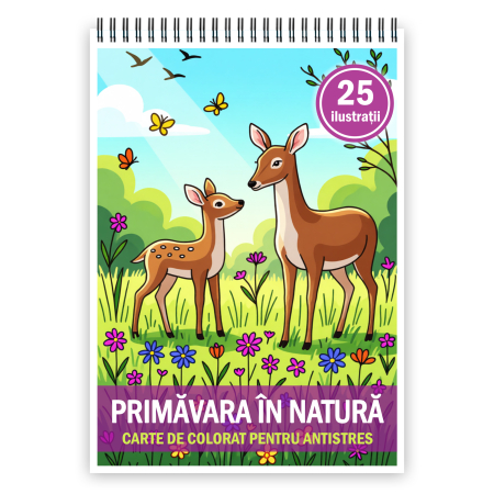 Carti de colorat pentru copii - Carte de colorat, 25 de ilustratii Primavara in natura, 56 pagini