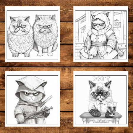 Carte de colorat, 30 de ilustratii, Grumpy Cats, 66 pagini [2]