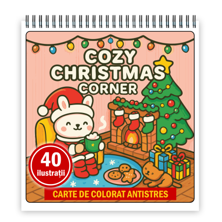 Carti de colorat antistres pentru adulti - Carte de colorat, 40 de ilustratii Cozy Christmas Corner, 86 pagini