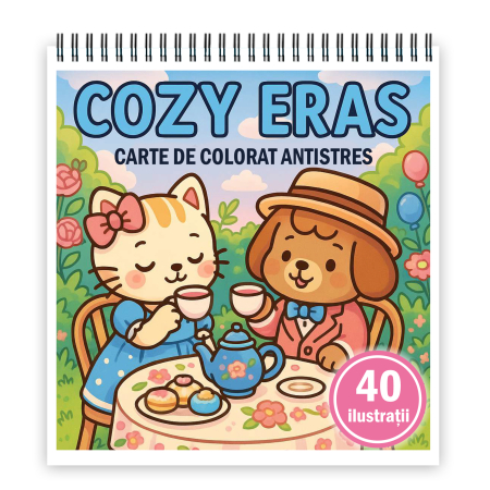 Carti de colorat antistres pentru adulti - Carte de colorat, 40 de ilustratii Cozy Eras, 86 pagini