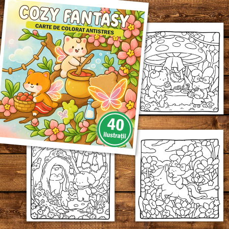 Carte de colorat, 40 de ilustratii Cozy Fantasy, 86 pagini [1]