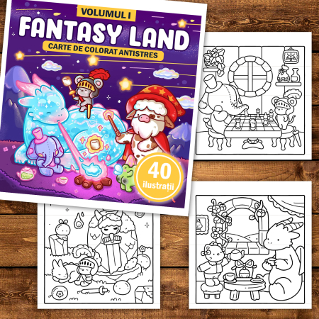 Carte de colorat, 40 de ilustratii Fantasy Land - Volumul I, 86 pagini [1]