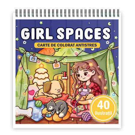 Carti de colorat antistres pentru adulti - Carte de colorat, 40 de ilustratii Girl Spaces, 86 pagini