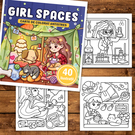 Carte de colorat, 40 de ilustratii Girl Spaces, 86 pagini [1]
