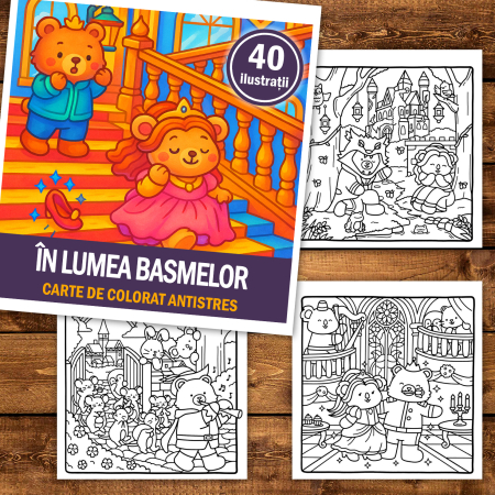 Carte de colorat, 40 de ilustratii In Lumea Basmelor, 86 pagini [1]