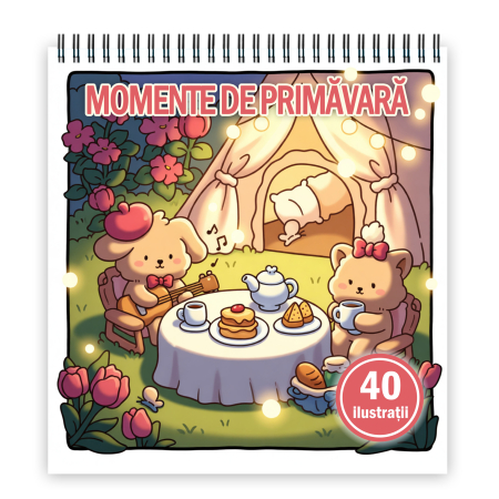 Carti de colorat antistres pentru adulti - Carte de colorat, 40 de ilustratii Momente de Primavara, 86 pagini